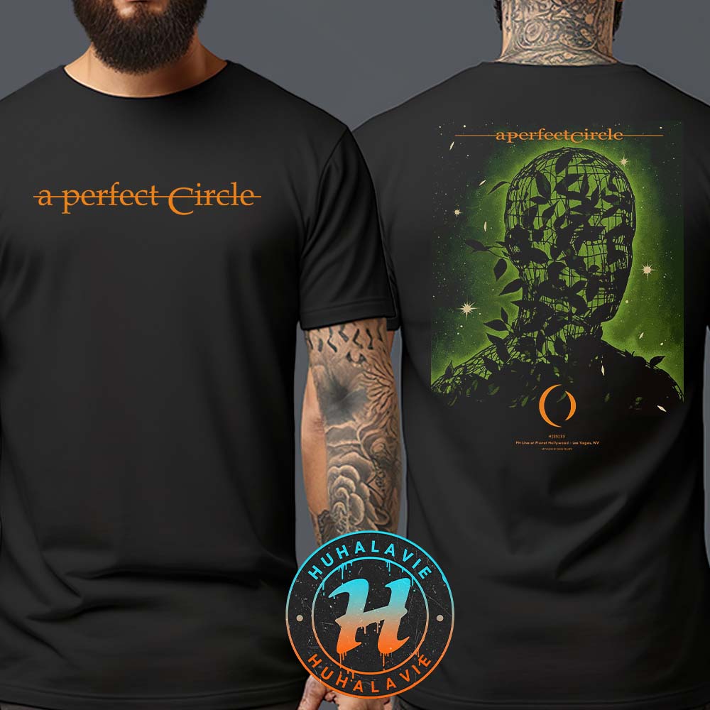 A Perfect Circle Concert Poster In Las Vegas NC At Ph Live At Planet Hollywood On April 25 2025 By Dido Peshev Two Sided Print T-Shirt A Perfect Circle Concert Poster In Las Vegas NC At Ph Live At Planet Hollywood On April 25 2025 By Dido Peshev Two Sided Print T-Shirt