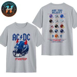 ACDC Team Helmets Merch PWR UP Tour North America 2025 Two Sided Print Grey T-Shirt