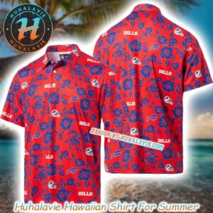 Buffalo Bills Floral Logo And Helmmet Reyn Spooner Red Background Summer Aloha Hawaiian Shirt