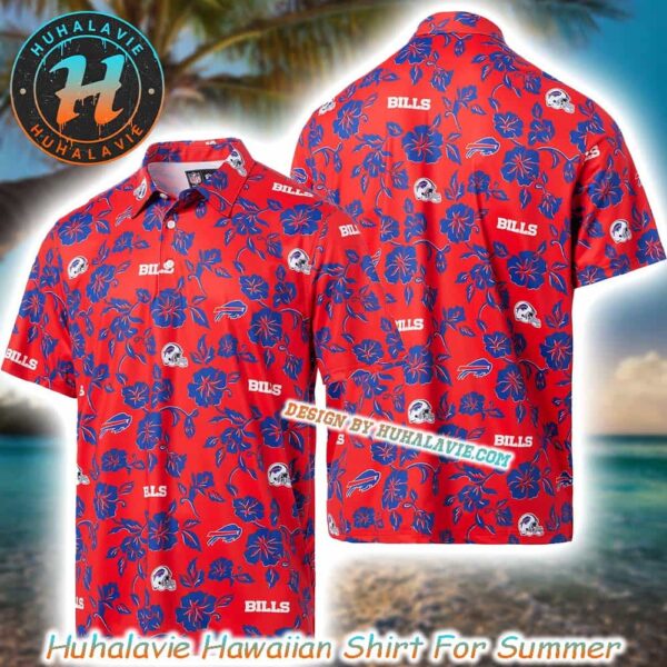 Buffalo Bills Floral Logo And Helmmet Reyn Spooner Red Background Summer Aloha Hawaiian Shirt