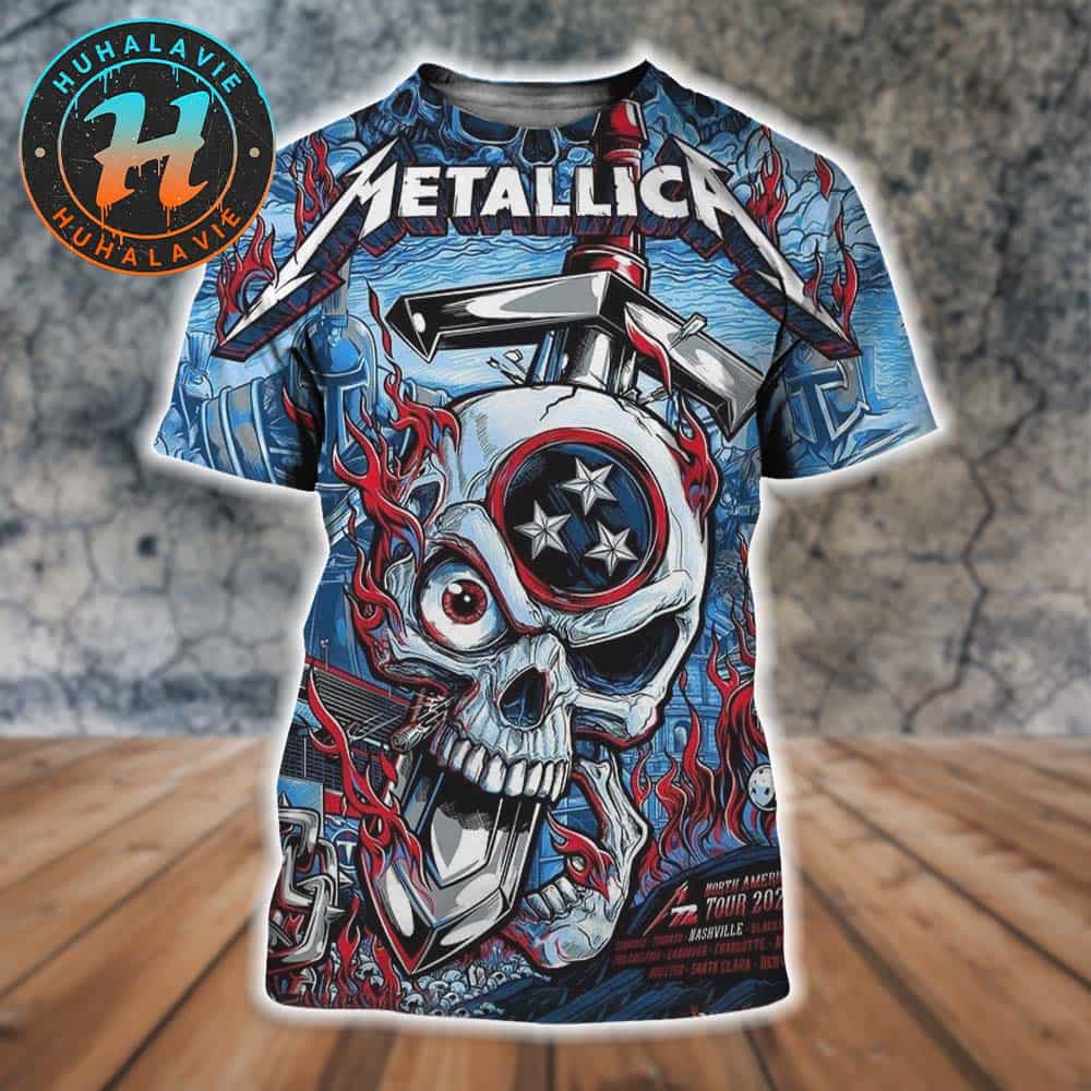 Metallica M72 Nashville Pop-Up Shop Poster For Nashville TN At Nissan Stadium On May 1st And 3rd M72 North America Tour 2025 All Over Print Shirt Metallica M72 Nashville Pop-Up Shop Poster For Nashville TN At Nissan Stadium On May 1st And 3rd M72 North America Tour 2025 All Over Print Shirt
