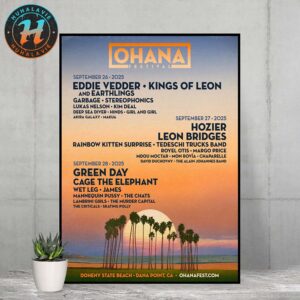 Ohana Festival 2025 Poster Lineup In Dana Point CA At Doheny State Beach On September 26th 27th And 28th 2025 Home Decor Poster Canvas
