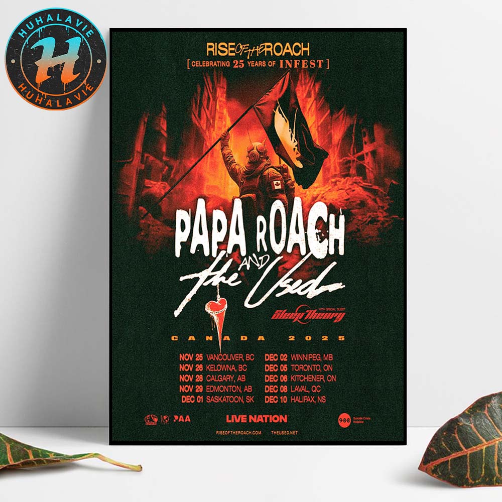 Papa Roach And The Used Rise Of The Roach Canada Tour 2025 Start In Vancouver BC On November 25 2025 Home Decor Poster Canvas Papa Roach And The Used Rise Of The Roach Canada Tour 2025 Start In Vancouver BC On November 25 2025 Home Decor Poster Canvas