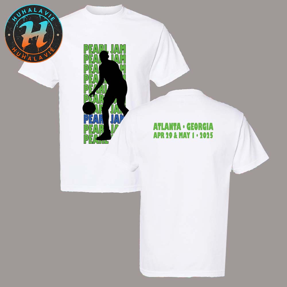 Pearl Jam Atlanta Georgia Event Dribbler Tee At State Farm Arena On April 29 And May 1 Dark Matter Tour 2025 White T-Shirt Pearl Jam Atlanta Georgia Event Dribbler Tee At State Farm Arena On April 29 And May 1 Dark Matter Tour 2025 White T-Shirt
