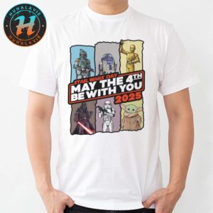 Star Wars May The 4th Be With You Day 2025 Cover Darth Vader And Boba Fett R2-D2 C-3PO Baby Yoda Unisex T-Shirt
