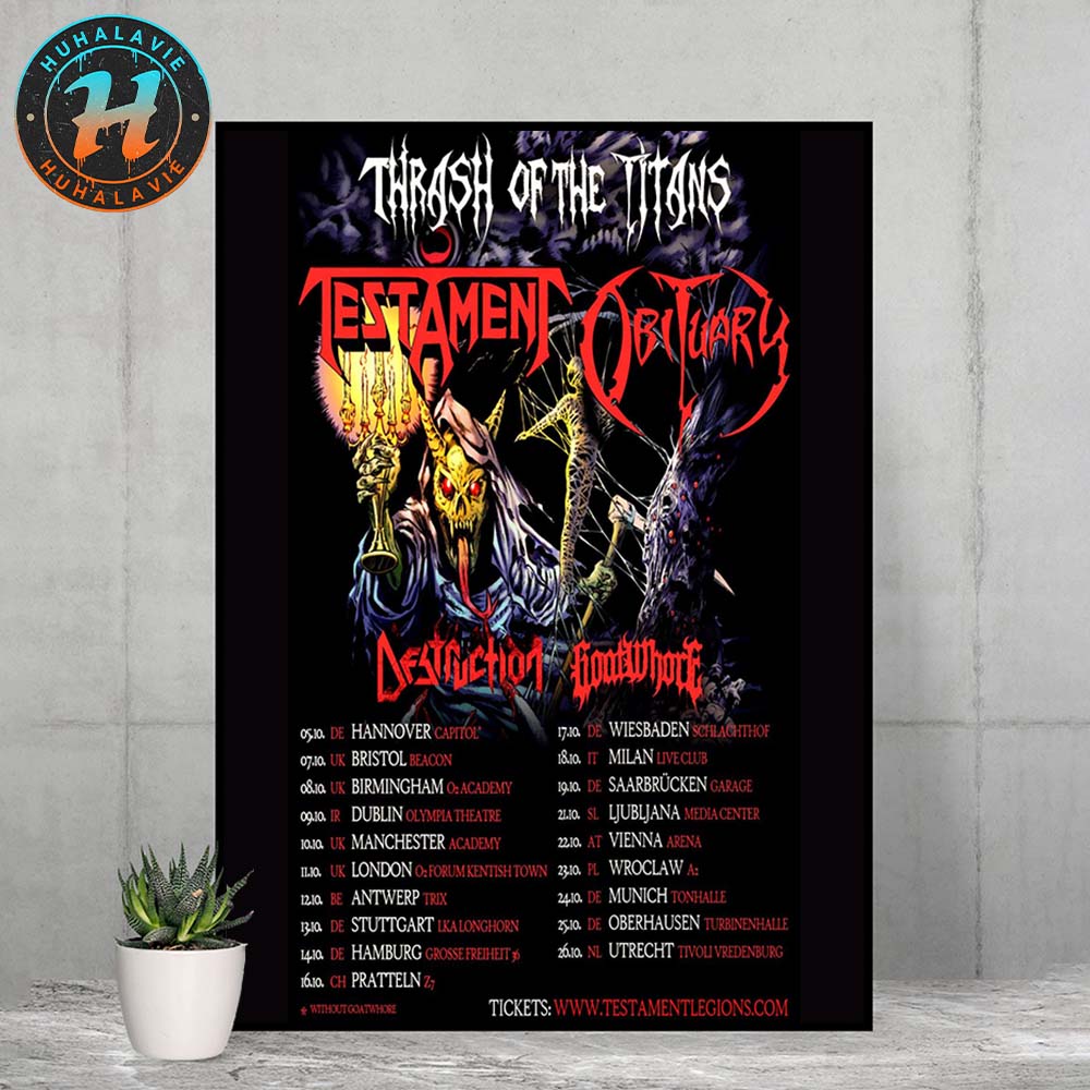 Testament With Obituary Band Thrash Of The Titans Europe Tour 2025 Dates List Home Decor Poster Canvas Testament With Obituary Band Thrash Of The Titans Europe Tour 2025 Dates List Home Decor Poster Canvas