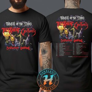 Testament With Obituary Band Thrash Of The Titans Europe Tour 2025 Dates List Two Sided Print T-Shirt