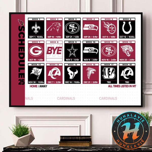Arizona Cardinals 2025 Season Schedule Home Decor Poster Canvas