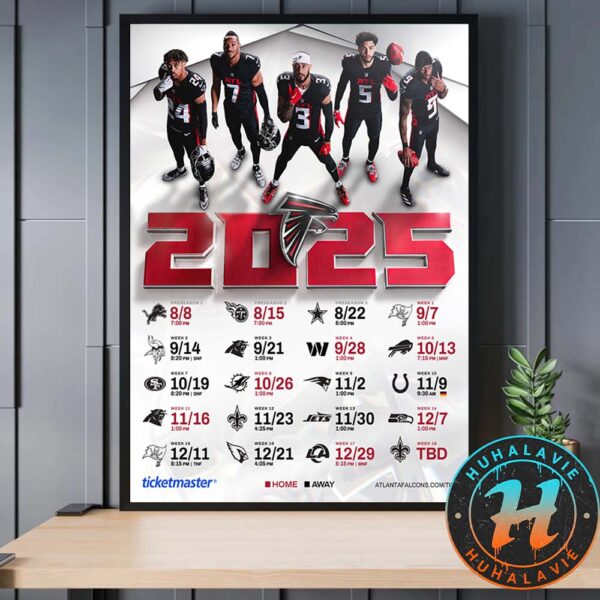 Atlanta Falcons NFL 2025 Season Schedule Home Decor Poster Canvas