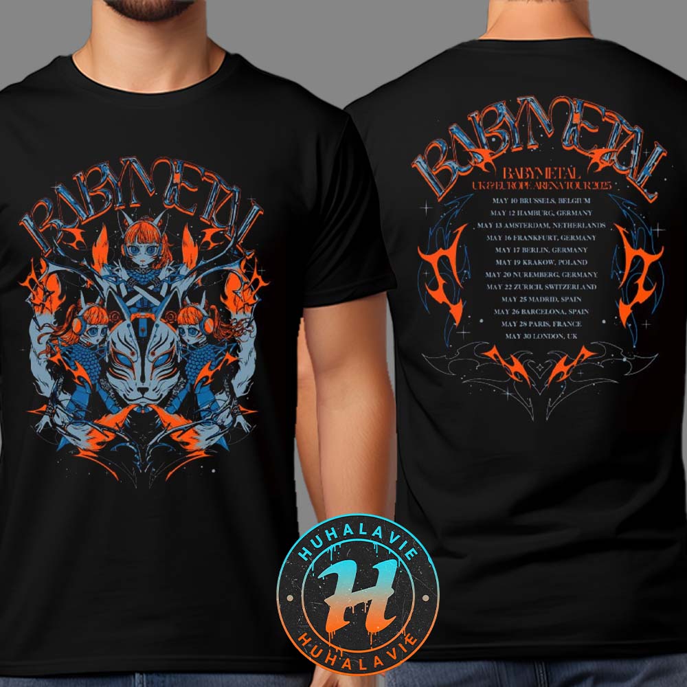 BABYMETAL 123 Thunder Merch Tee UK And Europe Arena Tour 2025 Two Sided Print Unisex T-Shirt BABYMETAL 123 Thunder Merch Tee UK And Europe Arena Tour 2025 Two Sided Print Unisex T-Shirt