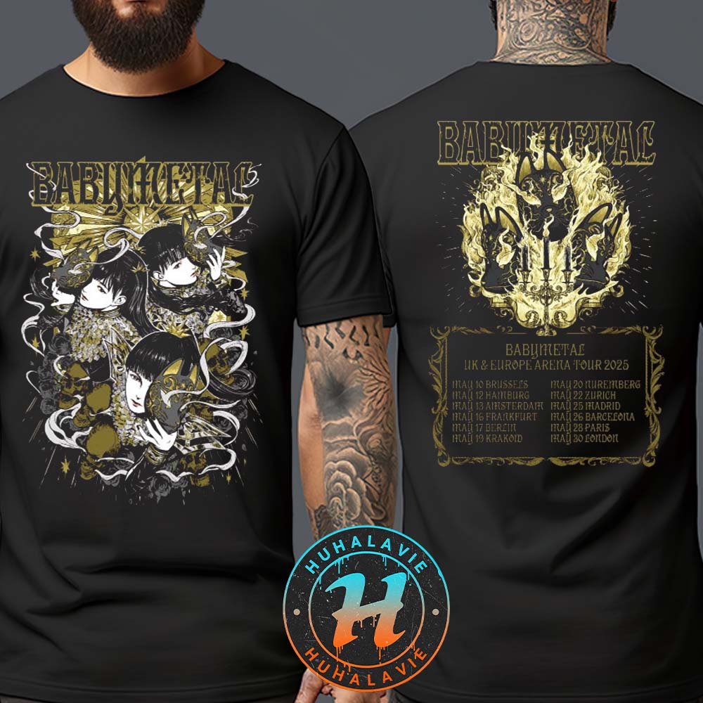 BABYMETAL Kon Kon Merch Tee UK And Europe Arena Tour 2025 Two Sided Print Classic T-Shirt BABYMETAL Kon Kon Merch Tee UK And Europe Arena Tour 2025 Two Sided Print Classic T-Shirt