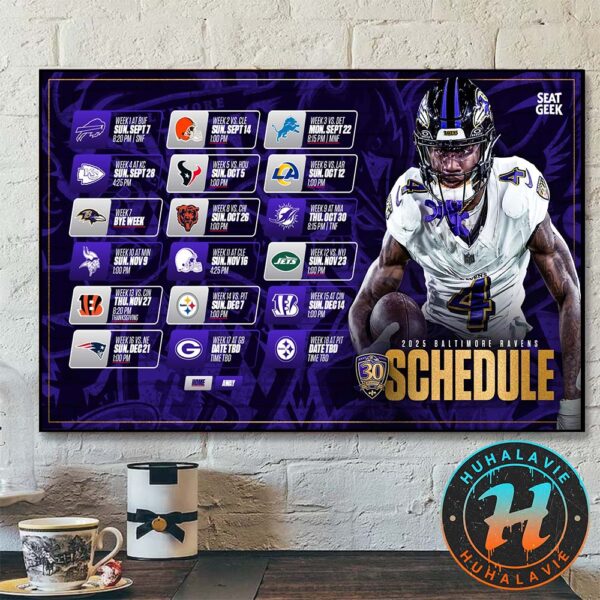 Baltimore Ravens NFL 2025 Season Schedule Home Decor Poster Canvas