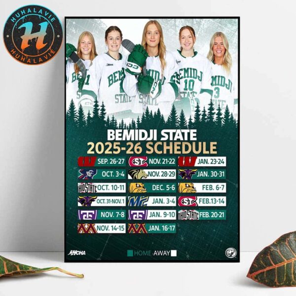 Bemidji State Beavers Womens Ice Hockey 2025-26 WCHA Conference Season Schedule Home Decor Poster Canvas