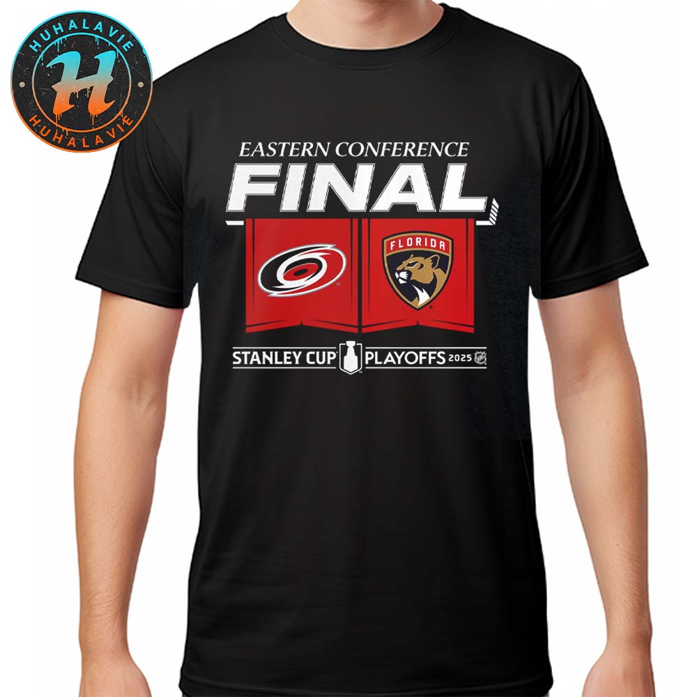 Carolina Hurricanes Vs Florida Panthers Matchup 2025 Eastern Conference Finals NHL Stanley Cup Playoffs 2025 Unisex T-Shirt Carolina Hurricanes Vs Florida Panthers Matchup 2025 Eastern Conference Finals NHL Stanley Cup Playoffs 2025 Unisex T-Shirt