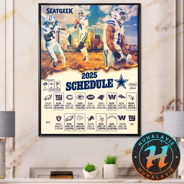 Dallas Cowboys NFL 2025 Season Schedule Home Decor Poster Canvas