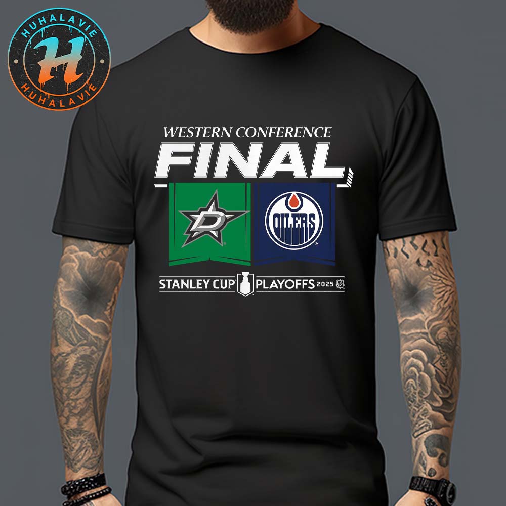 Dallas Stars Vs Edmonton Oilers 2025 Western Conference Finals NHL Matchup Stanley Cup Playoffs Unisex T-Shirt Dallas Stars Vs Edmonton Oilers 2025 Western Conference Finals NHL Matchup Stanley Cup Playoffs Unisex T-Shirt