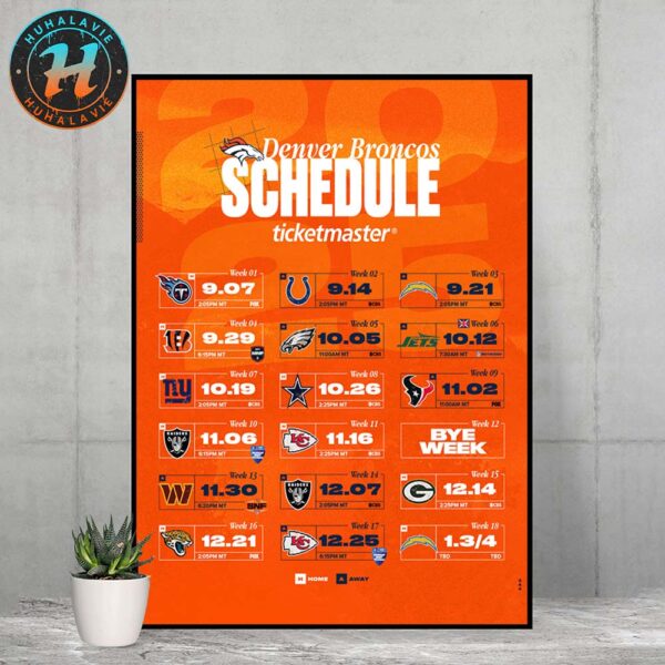 Denver Broncos NFL 2025 Season Schedule Home Decor Poster Canvas