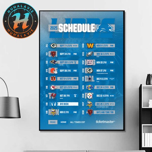 Detroit Lions NFL 2025 Season Schedule Home Decor Poster Canvas