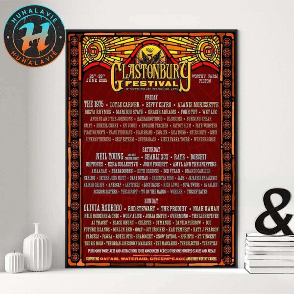 Glastonbury Festival 2025 Full Lineup Poster In Pilton At Worthy Farm On June 25th-29th 2025 Home Decor Poster Canvas