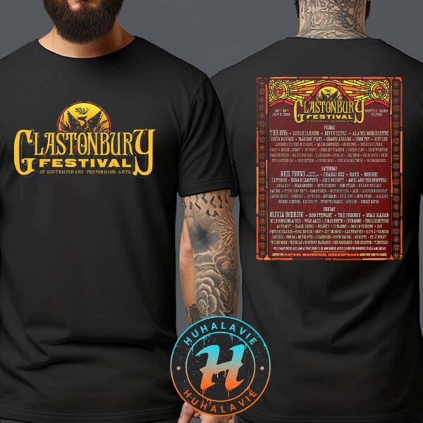 Glastonbury Festival 2025 Full Lineup Poster In Pilton At Worthy Farm On June 25th-29th 2025 Two Sided Print T-Shirt