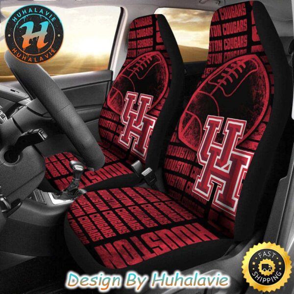 Houston Cougars Logo Pattern With Rugby Football Car Seat Covers
