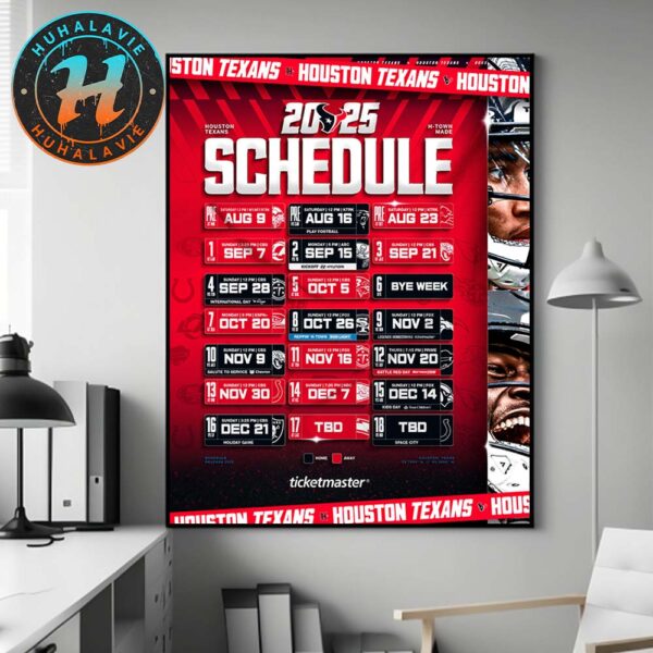 Houston Texans NFL 2025 Season Schedule Home Decor Poster Canvas