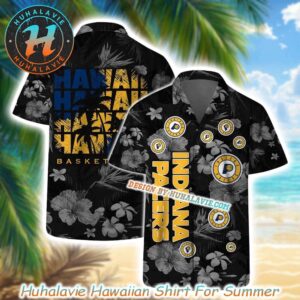 Indiana Pacers Hawaii Hawaii Hawaii Hawaii Basketball Floral Black Background Hawaiian Shirt