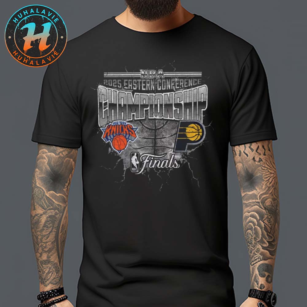 Indiana Pacers Vs New York Knicks Matchup NBA 2025 Eastern Conference Finals Black Classic T-Shirt Indiana Pacers Vs New York Knicks Matchup NBA 2025 Eastern Conference Finals Black Classic T-Shirt