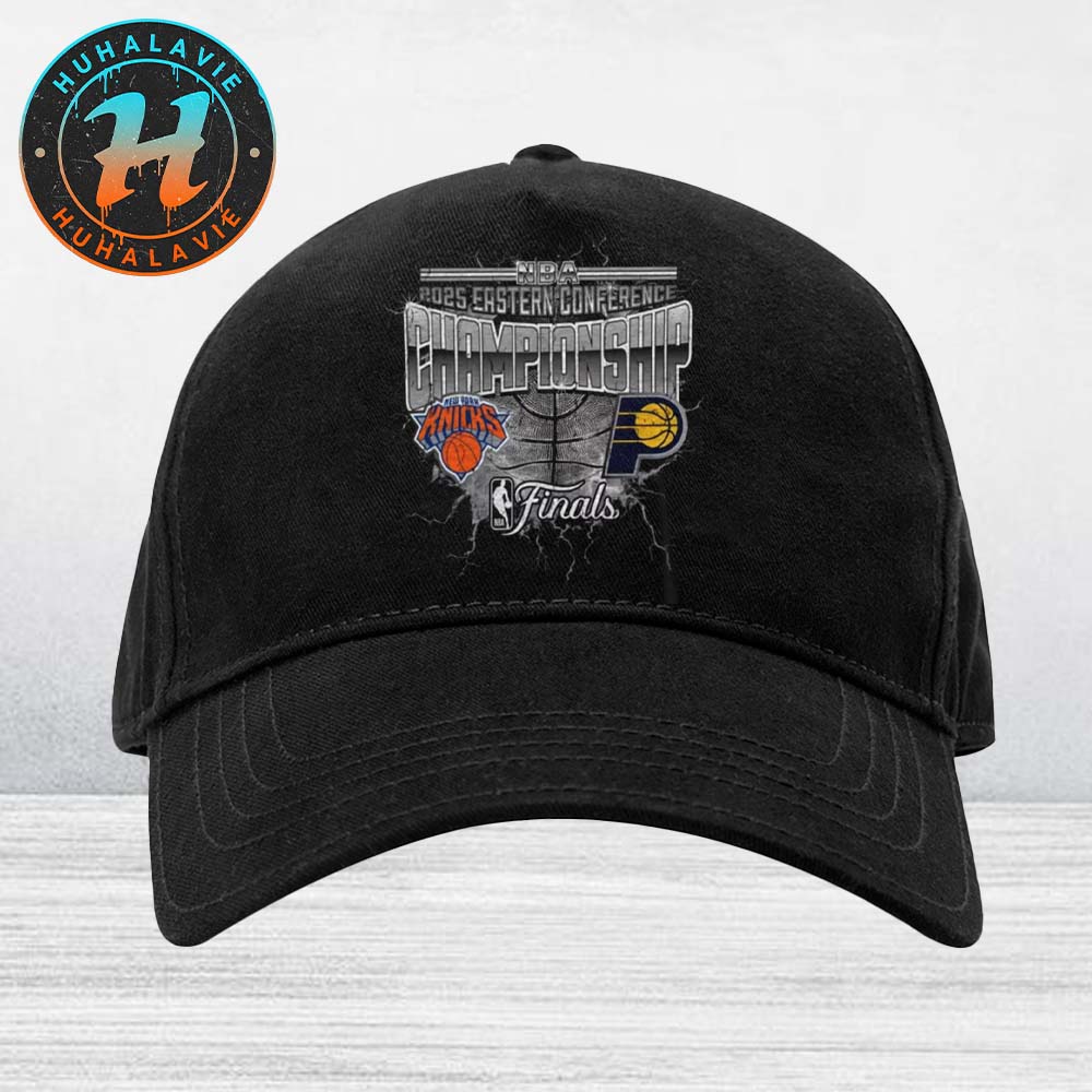 Indiana Pacers Vs New York Knicks Matchup NBA 2025 Eastern Conference Finals Black Snapback Hat Classic Cap Indiana Pacers Vs New York Knicks Matchup NBA 2025 Eastern Conference Finals Black Snapback Hat Classic Cap