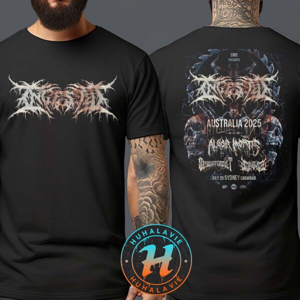 Ingested Sydney AU Poster Music At Crowbar On July 25th Australia Tour 2025 Two Sided Print Vintage T-Shirt