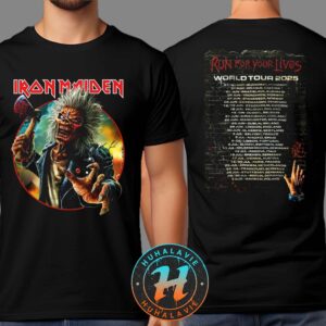 Iron Maiden Run For Your Lives World Tour 2025 Ladies Tee Two Sided Black T-Shirt