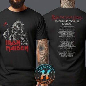 Iron Maiden Tee Eddie 50th Anniversary Tee Run For Your Lives Vintage World Tour 2025 Two Sided Print T-Shirt