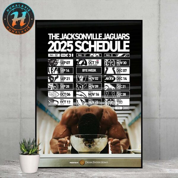 Jacksonville Jaguars NFL 2025 Season Schedule Home Decor Poster Canvas