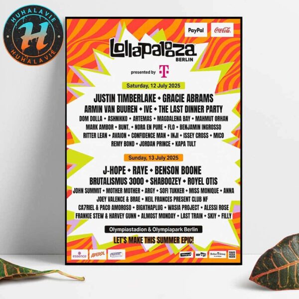 Lollapalooza Berlin Poster Full Line-up In Berlin Germany At Olympiastadion Berlin On July 12-13 2025 Home Decor Poster Canvas