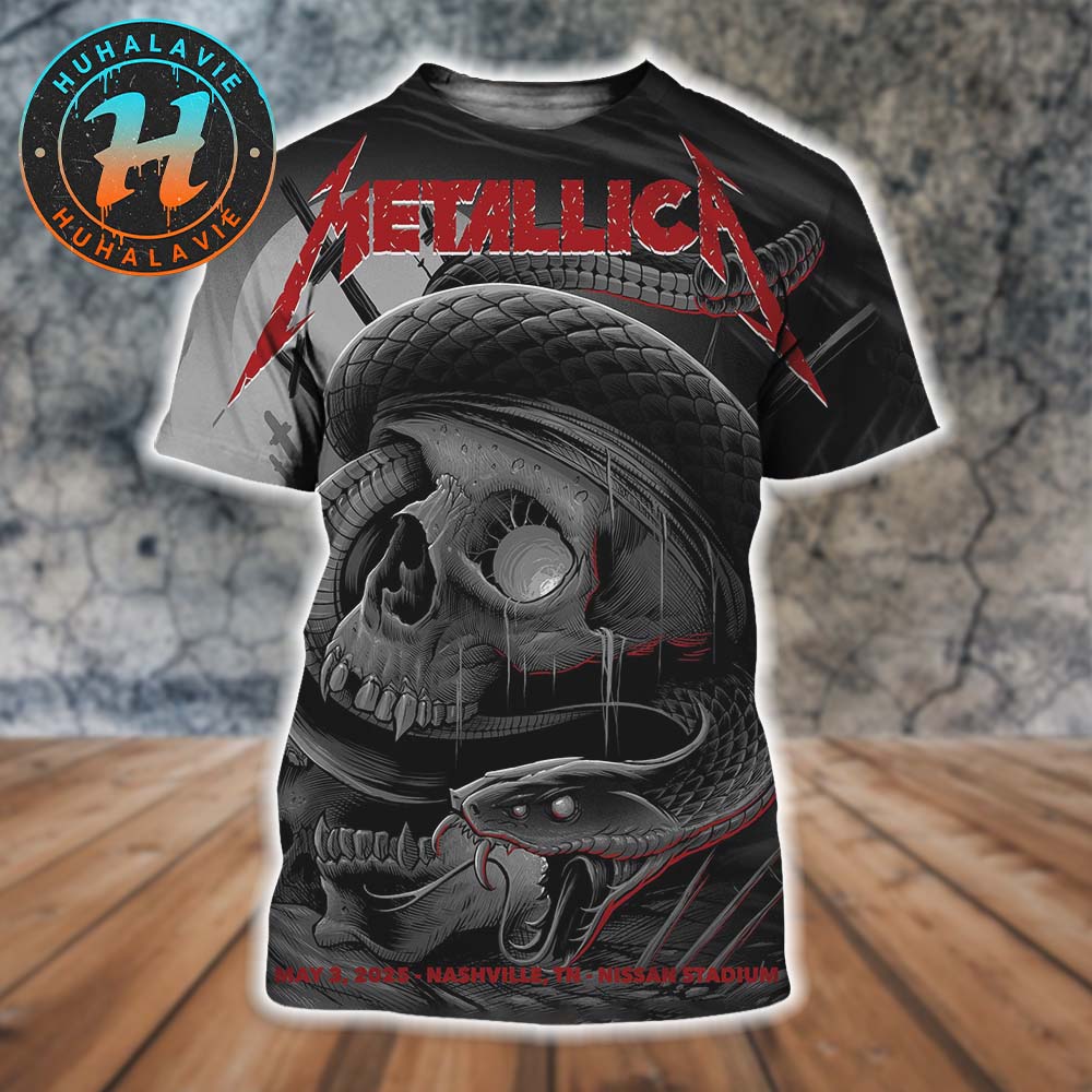 Metallica M72 Nashville Night 2 Event Poster For Nashville TN At Nissan Stadium On May 3rd M72 World Tour 2025 All Over Print Shirt Metallica M72 Nashville Night 2 Event Poster For Nashville TN At Nissan Stadium On May 3rd M72 World Tour 2025 All Over Print Shirt