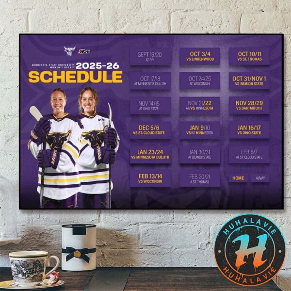 Minnesota State Mavericks Womens Ice Hockey 2025-26 WCHA Conference Season Schedule Home Decor Poster Canvas