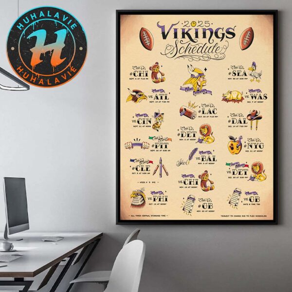 Minnesota Vikings NFL 2025 Season Schedule Home Decor Poster Canvas