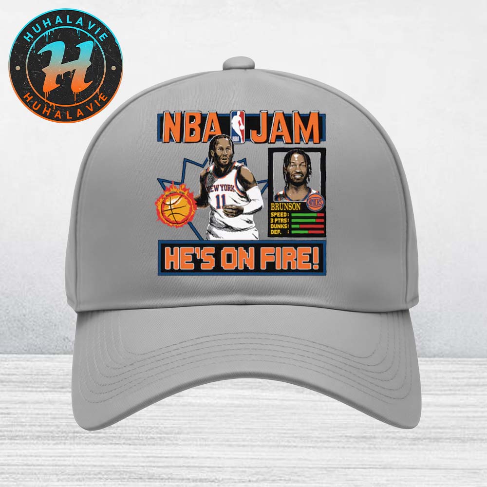NBA Jam Jalen Brunson New York Knicks Homage He's On Fire Classic Cap Snapback Hat NBA Jam Jalen Brunson New York Knicks Homage He's On Fire Classic Cap Snapback Hat