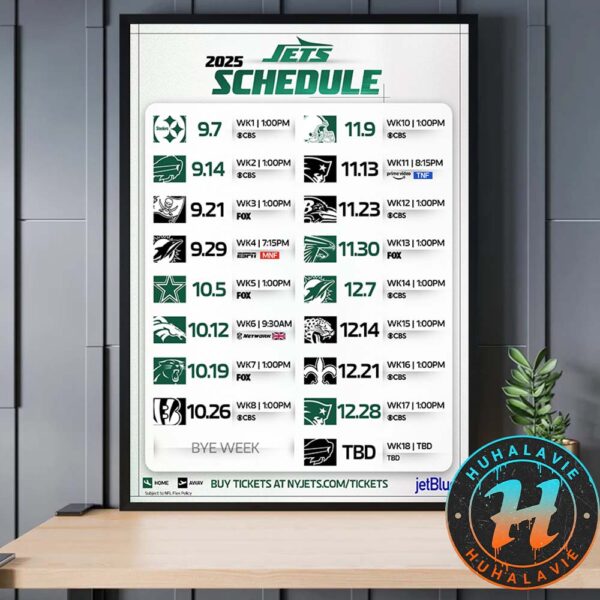 New York Jets NFL 2025 Season Schedule Home Decor Poster Canvas