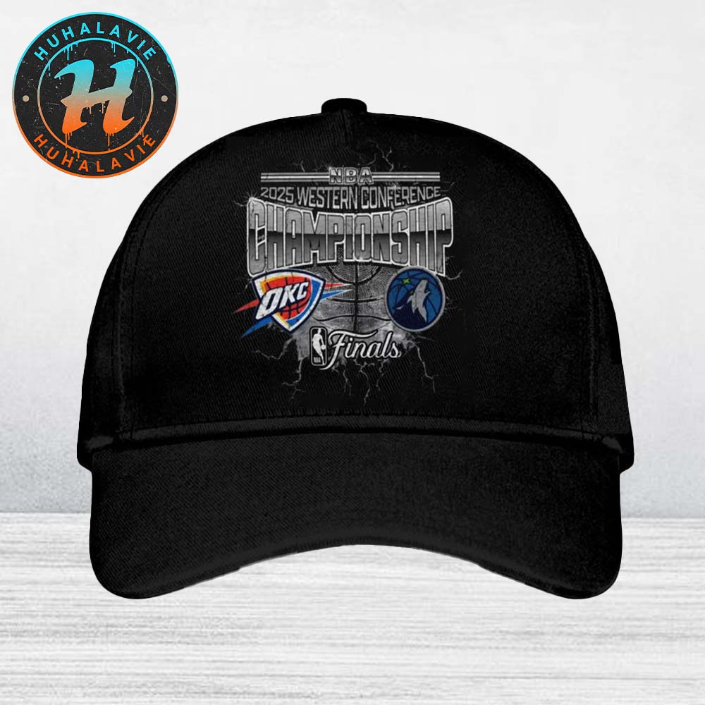 Oklahoma City Thunder Vs Minnesota Timberwolves Matchup NBA 2025 Western Conference Finals Black Classic Cap Snapback Hat Oklahoma City Thunder Vs Minnesota Timberwolves Matchup NBA 2025 Western Conference Finals Black Classic Cap Snapback Hat
