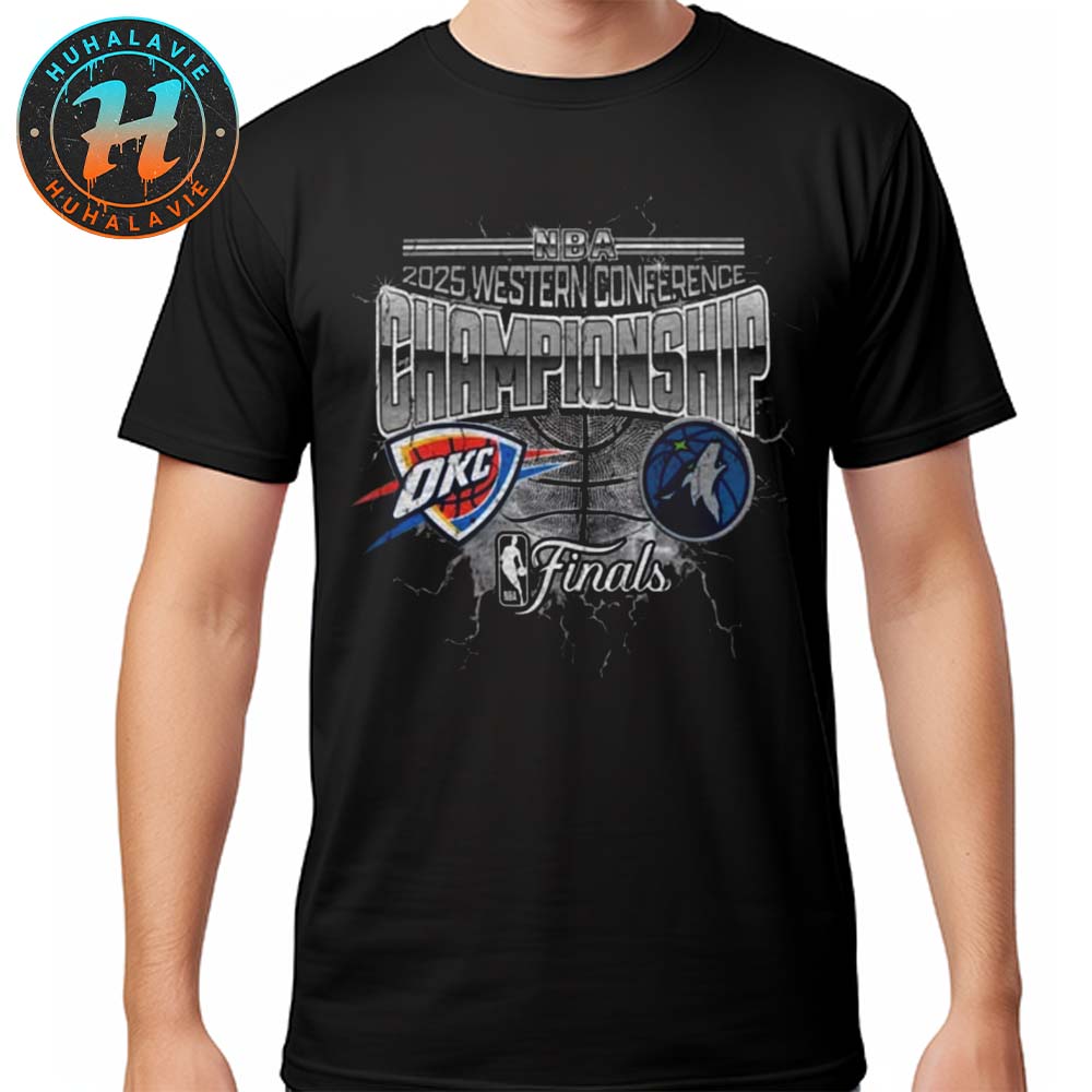 Oklahoma City Thunder Vs Minnesota Timberwolves Matchup NBA 2025 Western Conference Finals Black Unisex T-Shirt Oklahoma City Thunder Vs Minnesota Timberwolves Matchup NBA 2025 Western Conference Finals Black Unisex T-Shirt