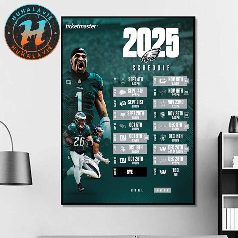Philadelphia Eagles NFL 2025 Season Schedule Home Decor Poster Canvas
