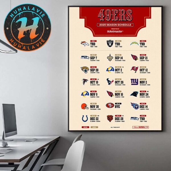 San Francisco 49ers NFL 2025 Season Schedule Home Decor Poster Canvas