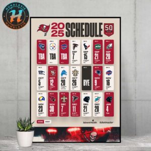 Tampa Bay Buccaneers NFL 2025 Season Schedule Home Decor Poster Canvas