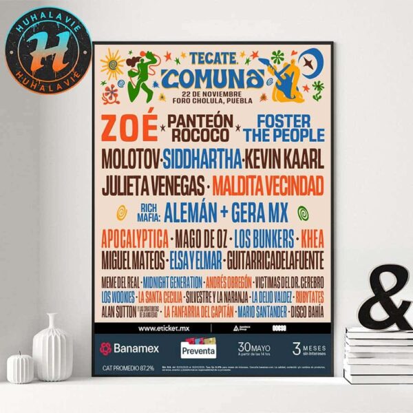 Tecate Comuna 2025 Full Line-up On 22 De Noviembre De 2025 In Foro Cholula Puebla Home Decor Poster Canvas