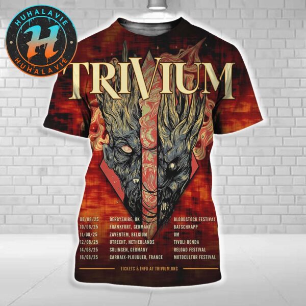 Trivium UK And EU Tour 2025 Dates List Start In Derbyshire UK On August 8 2025 All Over Print Shirt