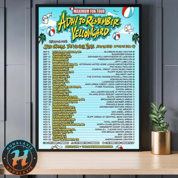 A Day To Remember Maximum Fun Tour 2025 Dates List Start On September 5 In Cuyahoga Falls OH Home Decor Poster Canvas