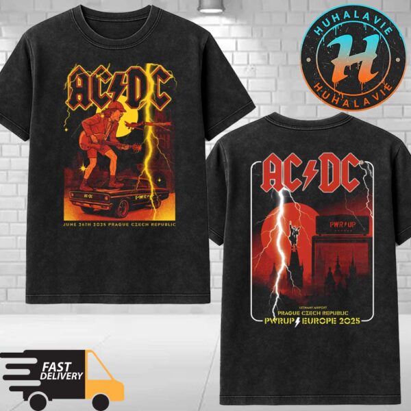 ACDC Prague Czech Republic Merch Tee At Airport Letnany On June 26th PWR UP Europe Tour 2025 Washed T-Shirt
