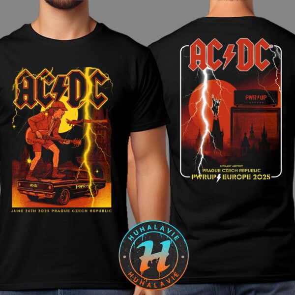 ACDC Prague Czech Republic PWR UP Tour 2025 At Airport Letnany On June 26th Two Sided Print T-Shirt