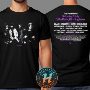Black Sabbath Band Photo Event Tee The Final Show At Villa Park Birmingham On July 5 Back To The Beginning 2025 Two Sided Print T-Shirt